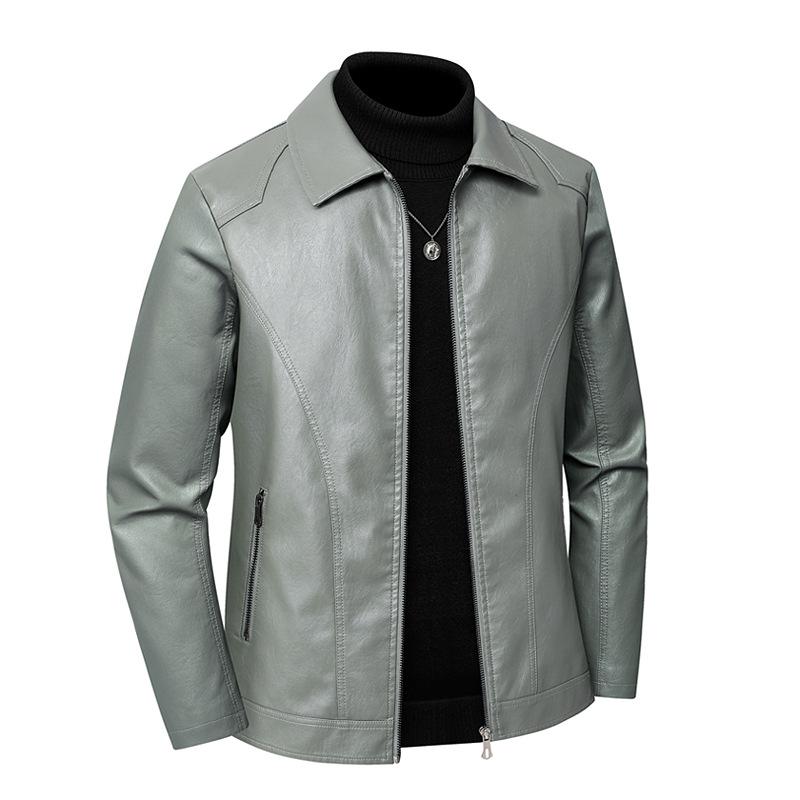 PU Leather Stand Up Collar Cardigan Motorcycle Leather Jacket Casual Leather Jacket Jacket