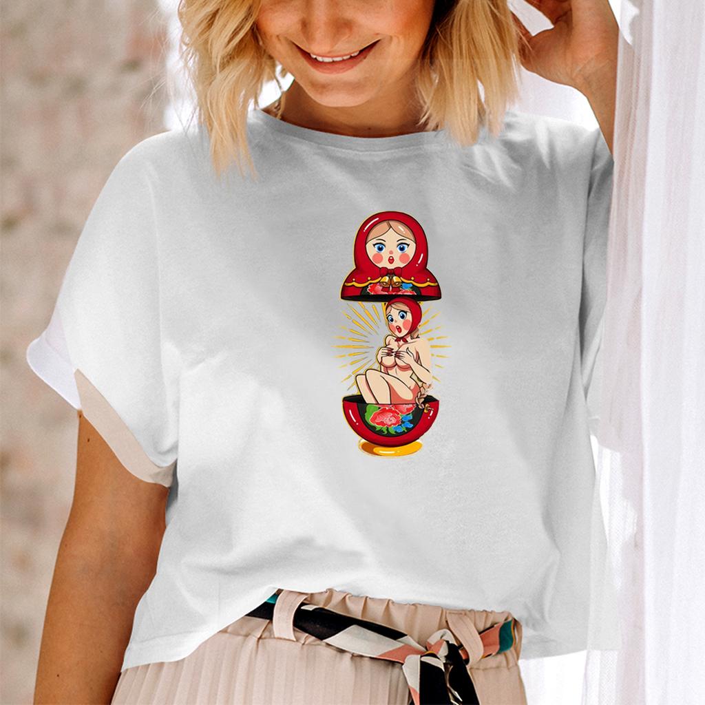 ZX TEE Beautiful Russian Matryoshka Doll Russia Souvenir Gift Soviet Union Traditional Cyrillic T-Shirt Women's Fun Pattern Tops