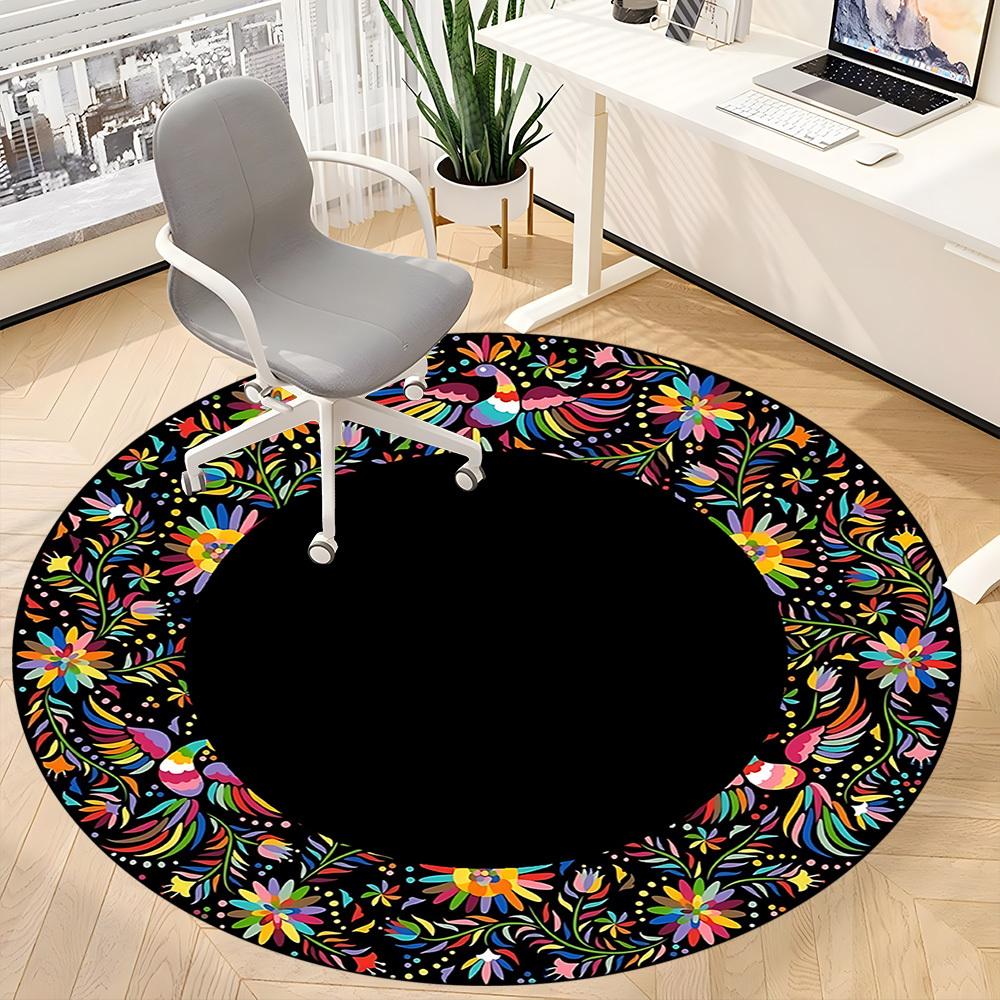 1PC Floral Embroidery Office Round Rug, Non Slip, Soft and Durable Office Rug for Interior Decoration, Perfect for Office