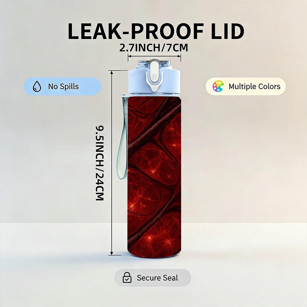 1PC Red Vein Dark Marble Texture Print 750ml Color Plastic Sports Water Bottle Leakproof Flip Straw Lid Suitable for Sports Office Home Use