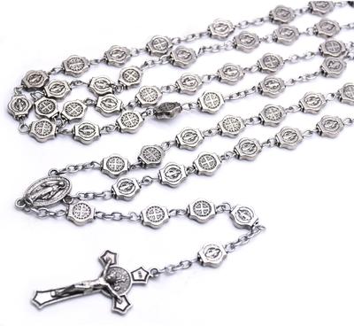 Fashion Vintage Alloy Saint Benedict Rosary Car Hanging Crucifix Necklace Prayer Beads Christian Church Supplies Ornament