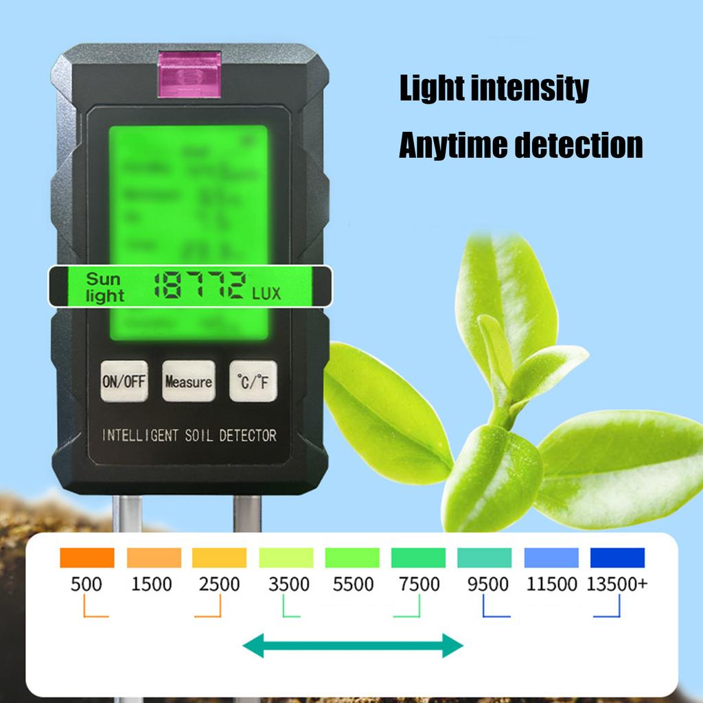 6 in 1 Bodentester mit LCD-Display Tragbares Bodenmessgerät zur Überwachung von Feuchtigkeit Fruchtbarkeit Temperatur & pH-Wert