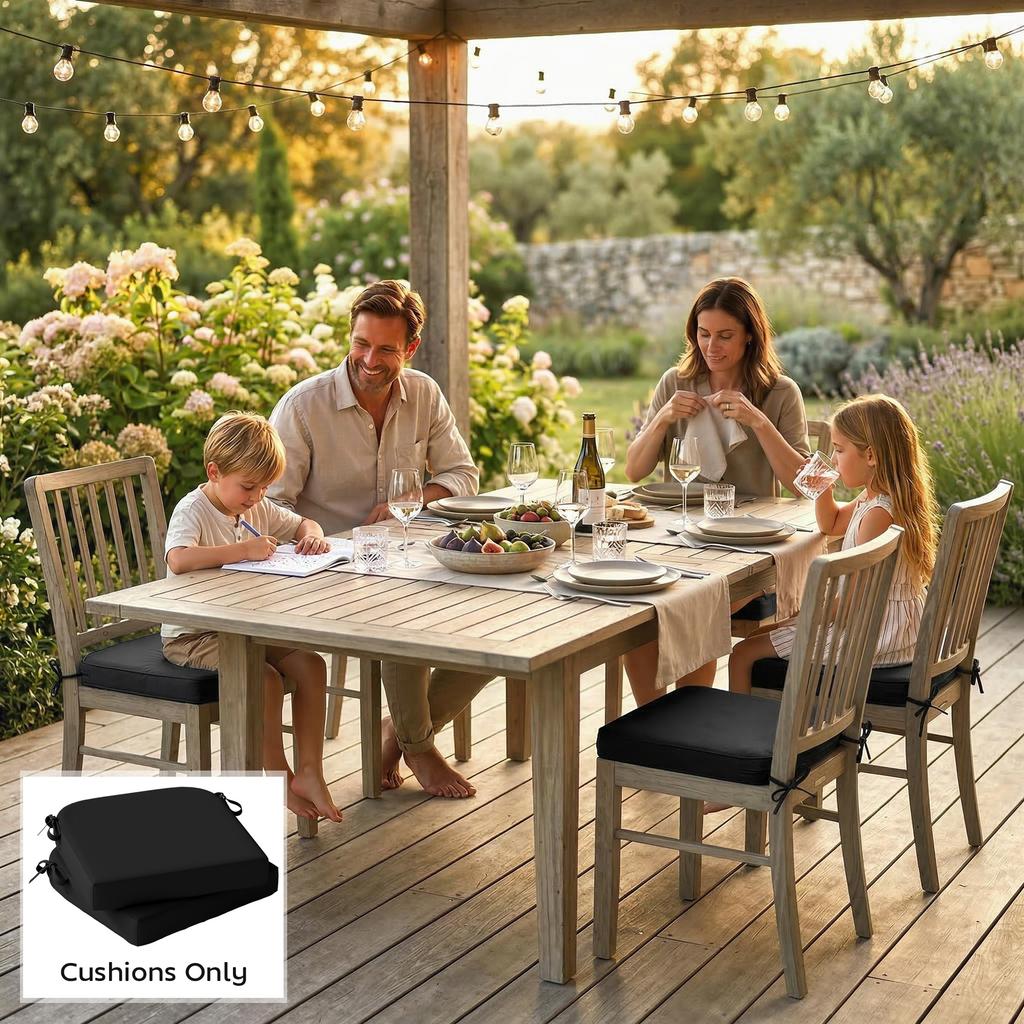 Outdoor Chair Seat Cushions Set Of 2 Garden Chair Cushions With 7cm Thick Foam And Ties Black
