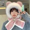 Women's Winter Colorblock Bear Ears Plush Hat and Scarf Combo - Thick, Warm, Ear-Protected Cycling Accessory