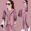 3 Pcs/Set Women Coat Top Pants Set Color Matching Soft Thick Hooded Long Sleeves Zipper Elastic Cuff Lady