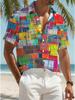 Hawaiian Men's Casual Checkered Graffiti Print Shirt - Short Sleeve Button Design, Ideal for Summer Outdoor and Casual Wear