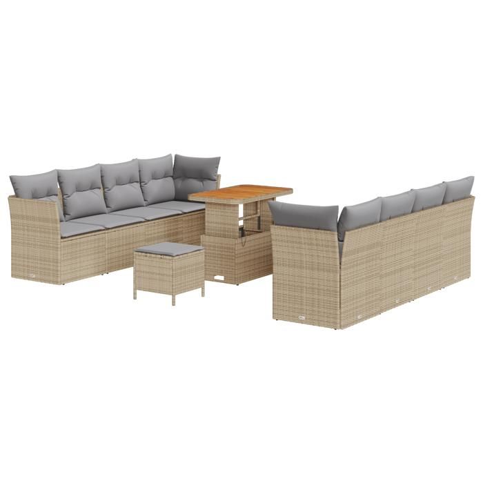 VidaXL Ensemble de canapé de jardin 11 pièces avec coussins beige poly rotin acacia 3361462