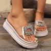Fashion Women High Heels Slippers Rhinestone Waterproof Platform Shoes Fashion Thick Sole Sandals New Outdoor Slippers Home Slides Women