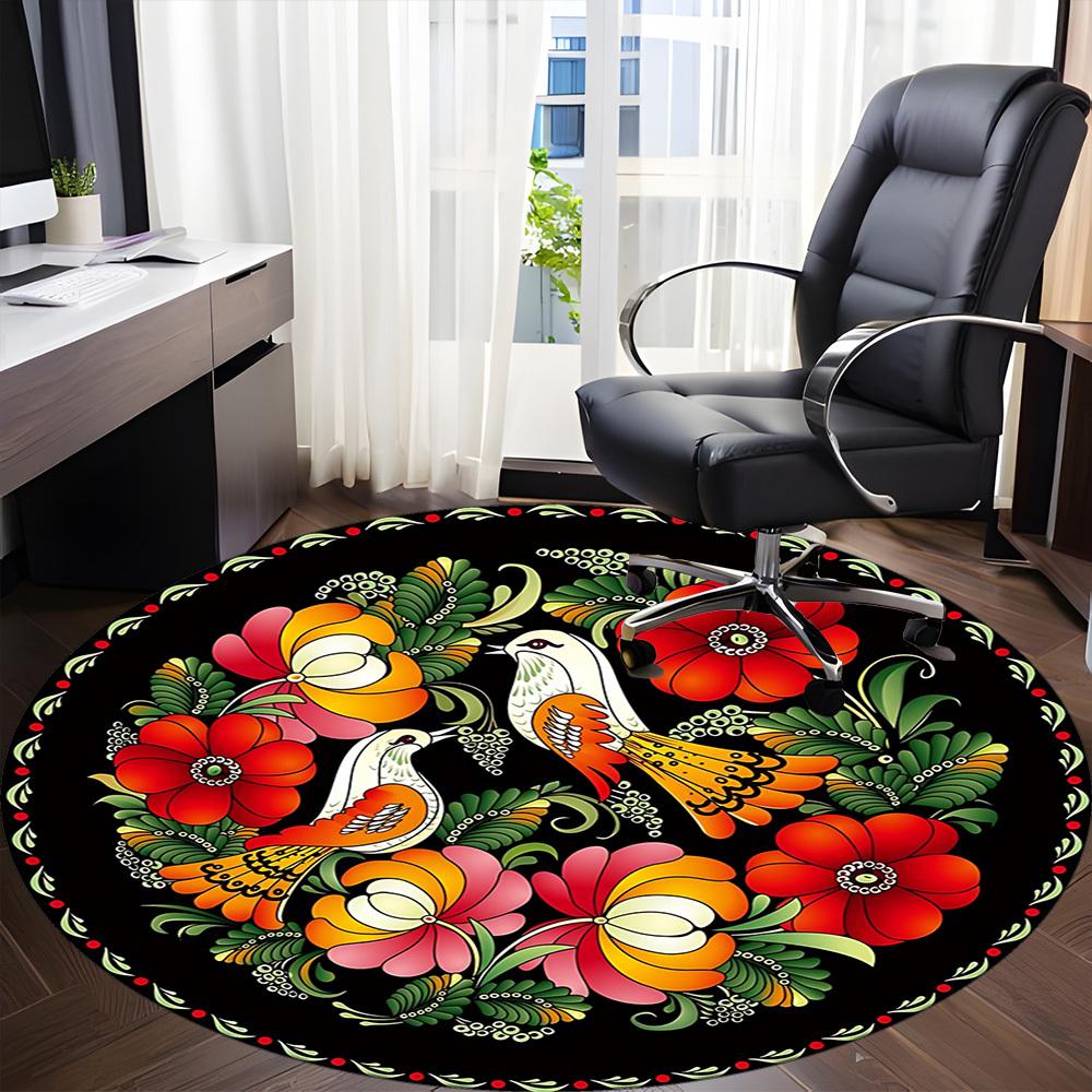 1pc Floral Ornament Carpet for Office Non-Slip, Round Carpet, Soft & Comfortable, Carpet for Office, Lightweight Round Floor Mat