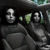 Easy to Install Vehicle Headrest Protectors 2PCS Car Cover with Scary Face Printing, Breathable Stretch Knitted Knit Fabric Dust Cover, Halloween