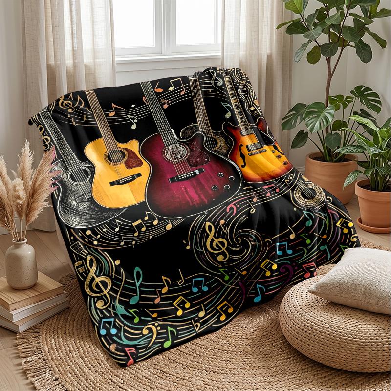 Guitar Butterflies Music Art Theme Blanket Lightweight Warm Flannel Blanket Decorative Throw Blanket for Home Decoration