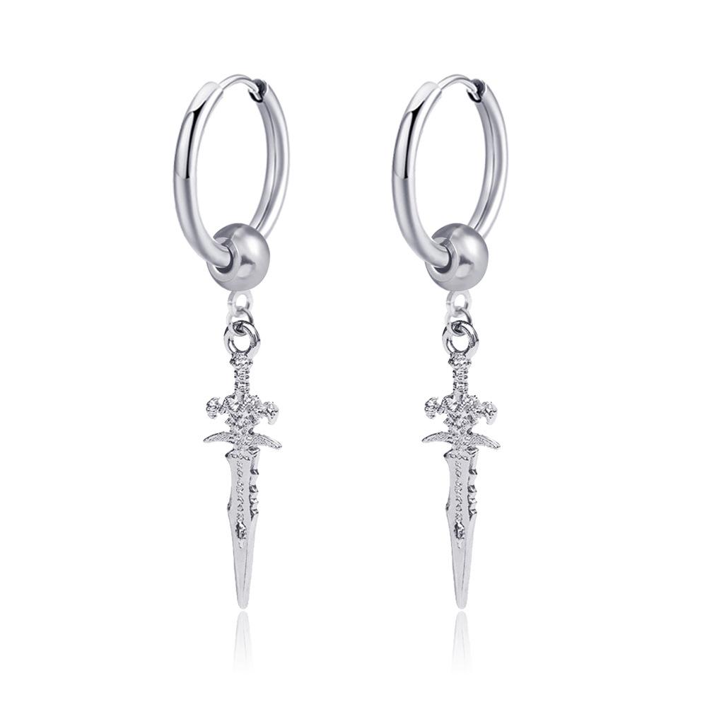 1 Pairs Stainless Steel Painless Ear Clip Earrings for Men Women Punk Sword Cross Black Non Piercing Fake Earrings Jewelry Gifts
