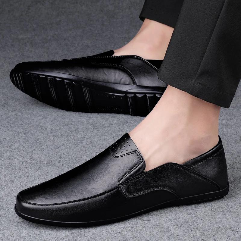Men Leather Shoes Slip On Business Office Loafers Fashion Driving Shoes Mens Moccasins Outdoor Lightweight Casual Shoes Men