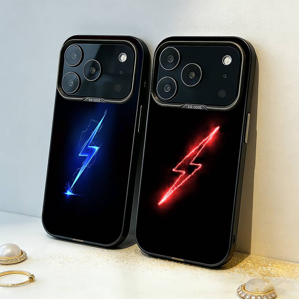 L-Lightning Letters Phone Case For iPhone17 16 15 14 13 12 Pro Max Grey Black Matte Laser Metallic Aurora Funda