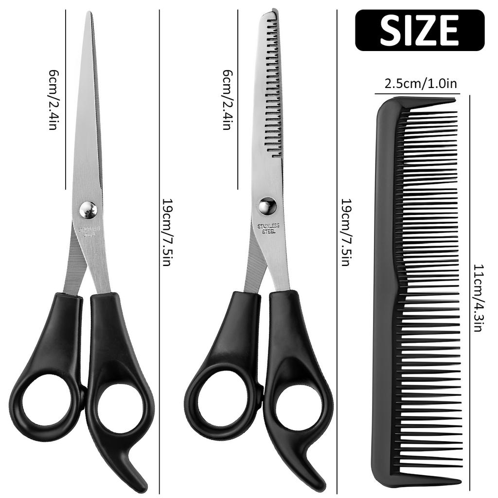 3 Pcs Hair Cutting Scissors Set Multi-Purpose Haircut Scissors Kit with Thinning Scissor Flat Scissor Comb Haircut Scissors Kit