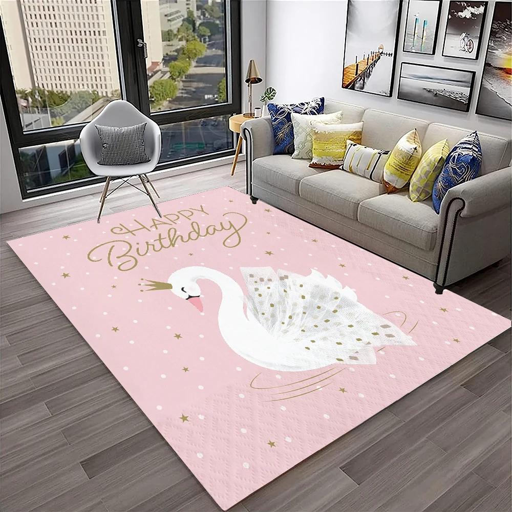 Cute Swan Princess Cartoon Cygnus Carpet Rug for Home Living Room Bedroom Sofa Doormat Decor, Kids Area Rug Non-slip Floor Mat