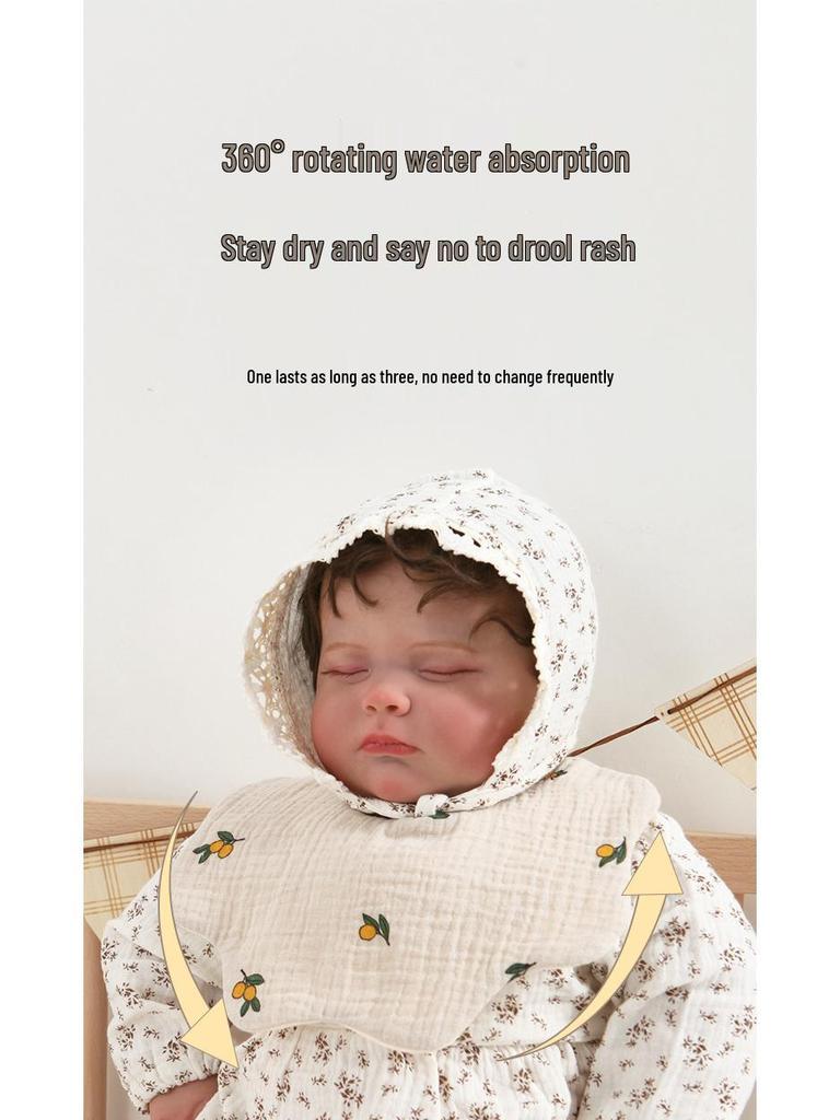 Korean 6-Layer Cotton Gauze Petal Bib: 360° Anti-Spit-Up Newborn Drool Towel.