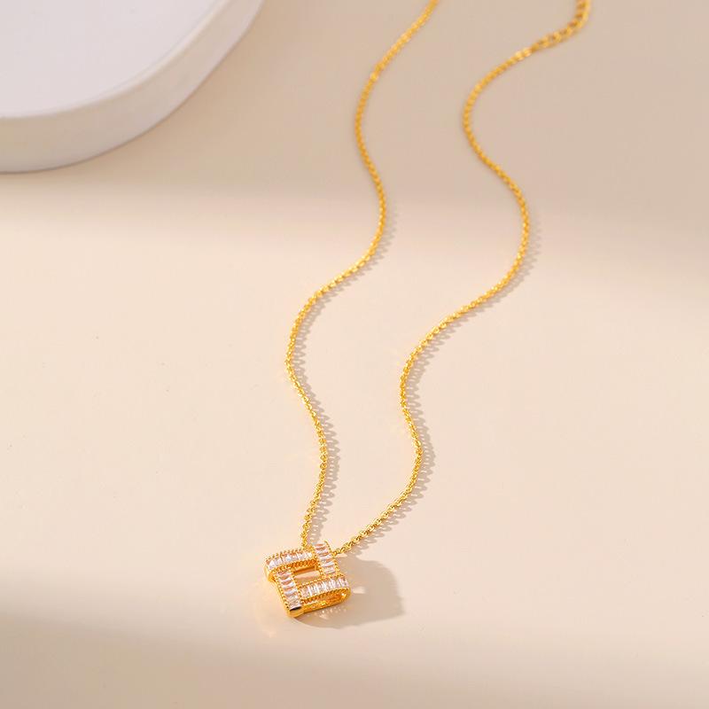 K Gold Plated Brass Geometric Square Zircon Pendant Clavicle Necklace