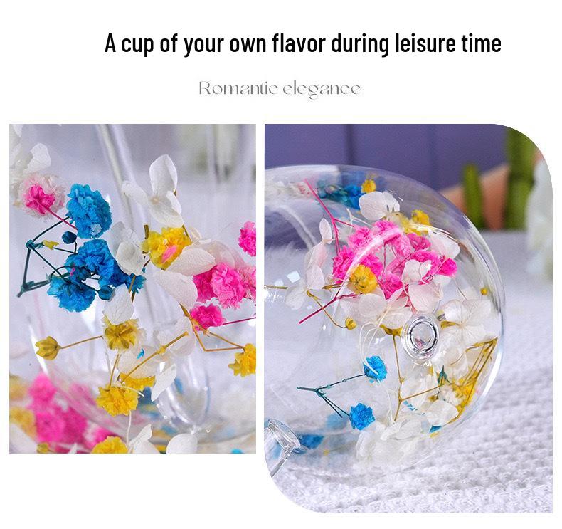 Luxury Double-Layer Glass Cup with Real Flowers and Quicksand Design