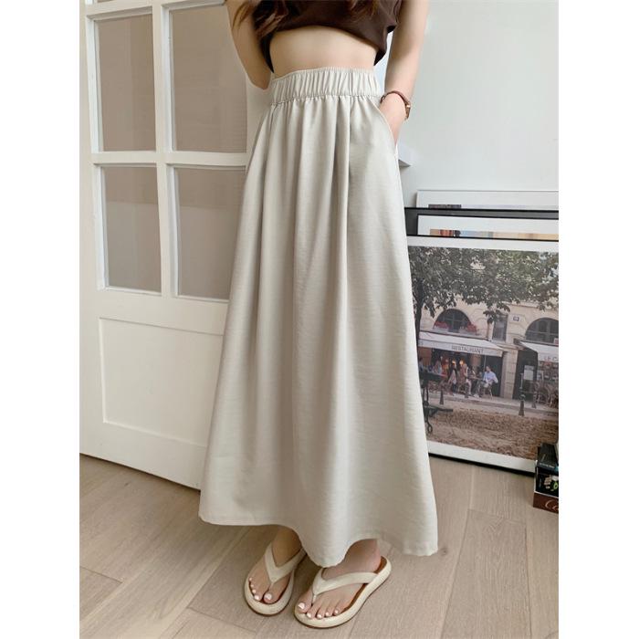 

Women s Slimming High Waist A-line Pleated Midi Flare Skirt - Summer Korean Style 3XL