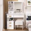 Vanity Desk with Sliding Mirror, Bedroom Dressing Table, Makeup Table with 5 Drawers & Shelves, Hidden Storage Space
