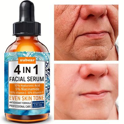 Obličejové sérum 4v1 s vitamínem C, niacinamidem a kyselinou hyaluronovou s vitamínem E pro jasnější, hydratovanou a mladistvě vypadající pleť