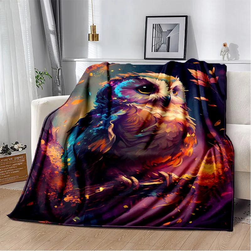 HD Colourful Cute Owl Cartoon Blanket,Soft Throw Blanket for Home Bedroom Bed Sofa Picnic Travel Office Rest Cover Blanket Kids