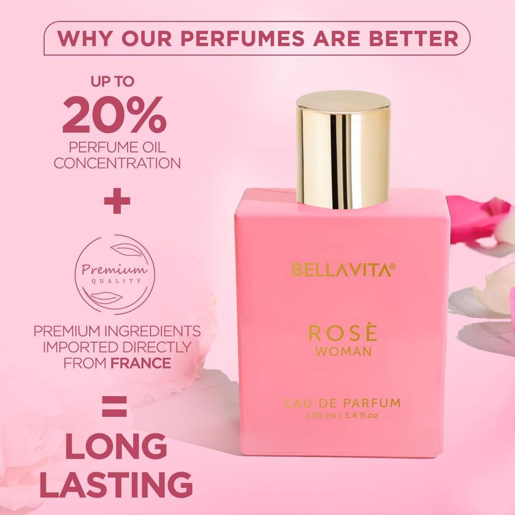 Bella Vita Luxury Rose Woman Eau De Parfum Perfume for Women with Black Currant, Vanilla, Jasmine|
