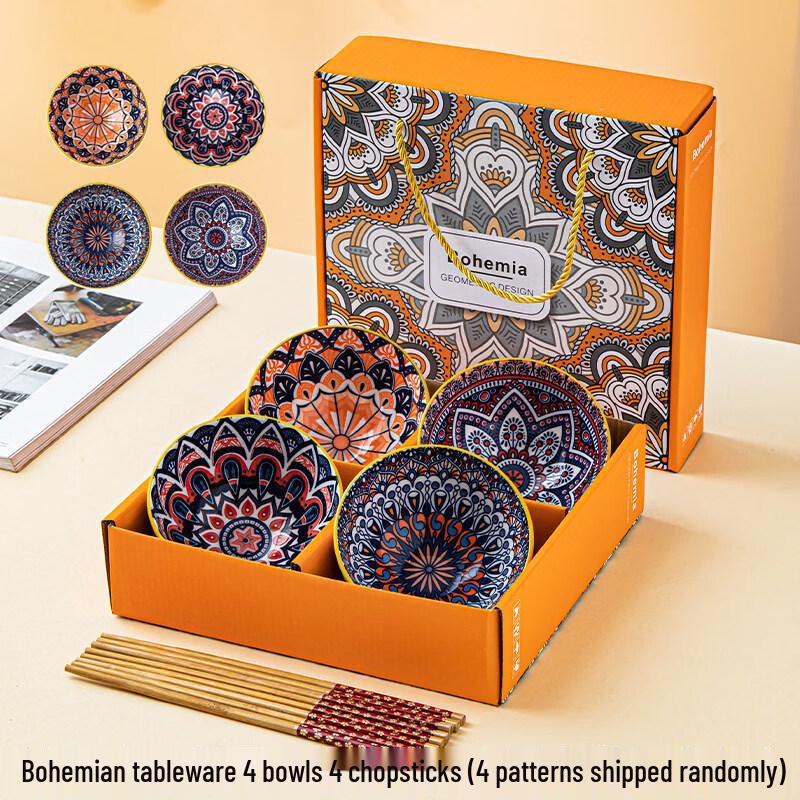 

Bohemian Ceramic Bowl & Chopstick Gift Set