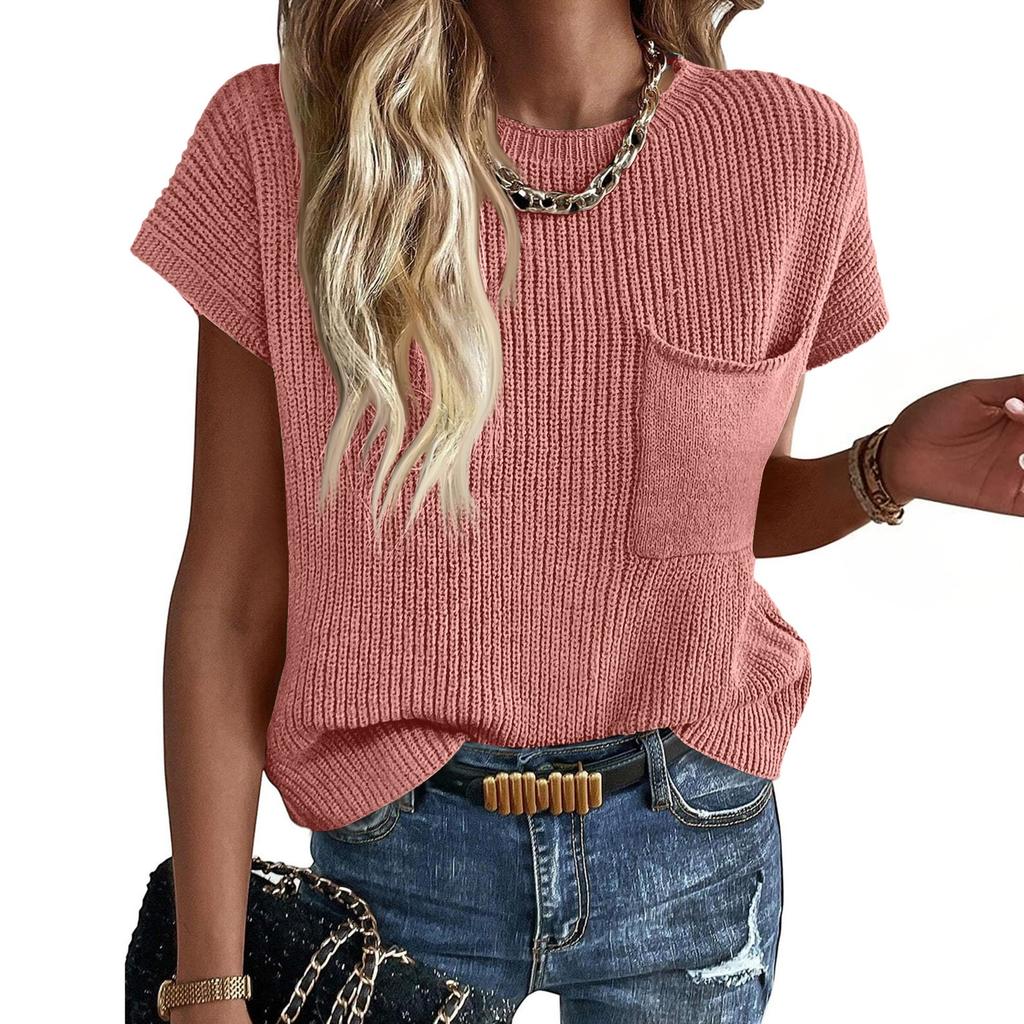 Women's Fashion Casual Loose Covered Sleeve Round Neck Knit Top