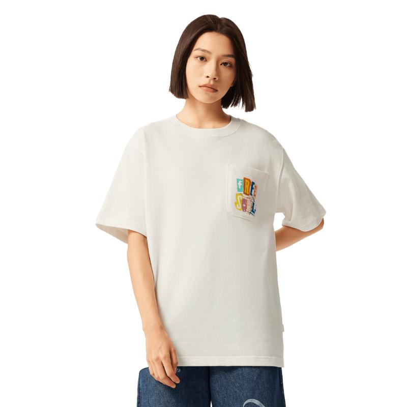 Li Ning Litera Okrągły Dekolt Wygodny Wszechstronny Oddychający T-shirt z Krótkim Rękawem Unisex T-shirt Off-White AHSVB33-2