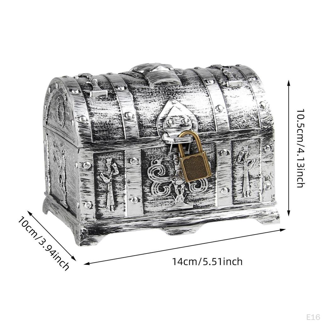 Antique Pirate Chest with Lock for Storing Trinkets and Bills