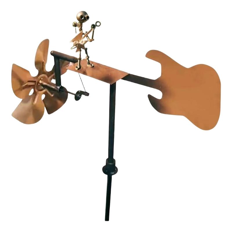 

Rock Music Themed Rocker Windmill Sculpture Metal Bassist Statue For Yard Garden And Outdoor Space Decors золотой