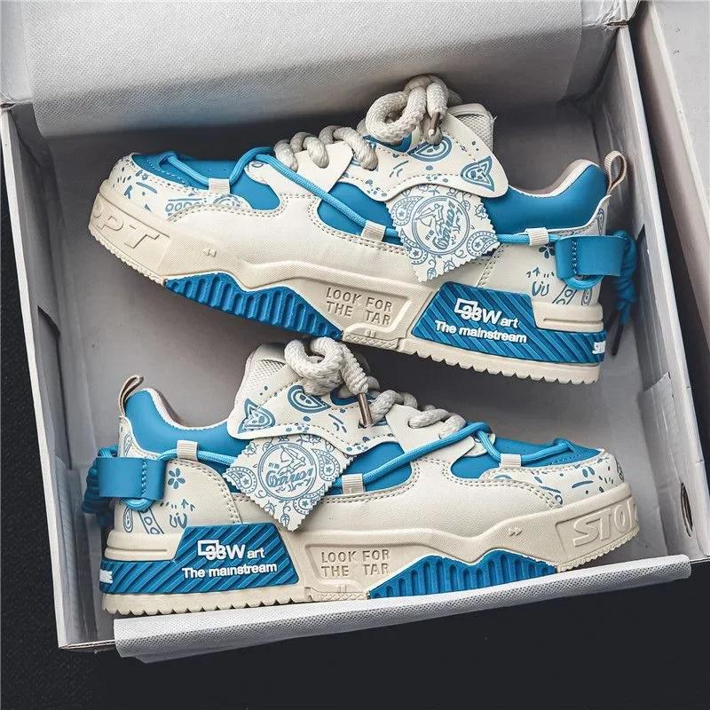 Fashion Sneakers for Men Designer Platform Casual Shoe Fashion Street Skate Shoes for Men Lace Up Vulcanize Shoes Luxury Tenis Shoes2024