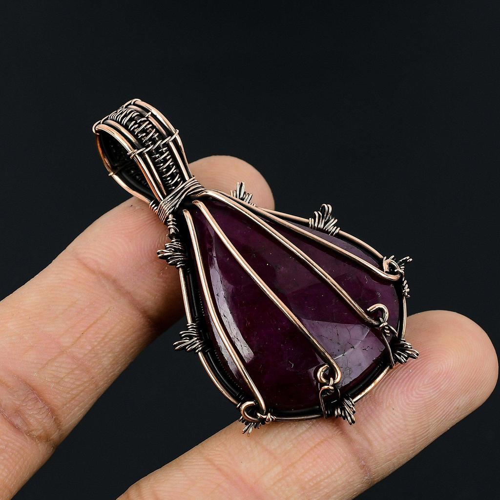 Ruby Pendant Gemstone Jewelry, 999 Copper Wire Wrapped Handmade Pendant, Latest Design Jewelry