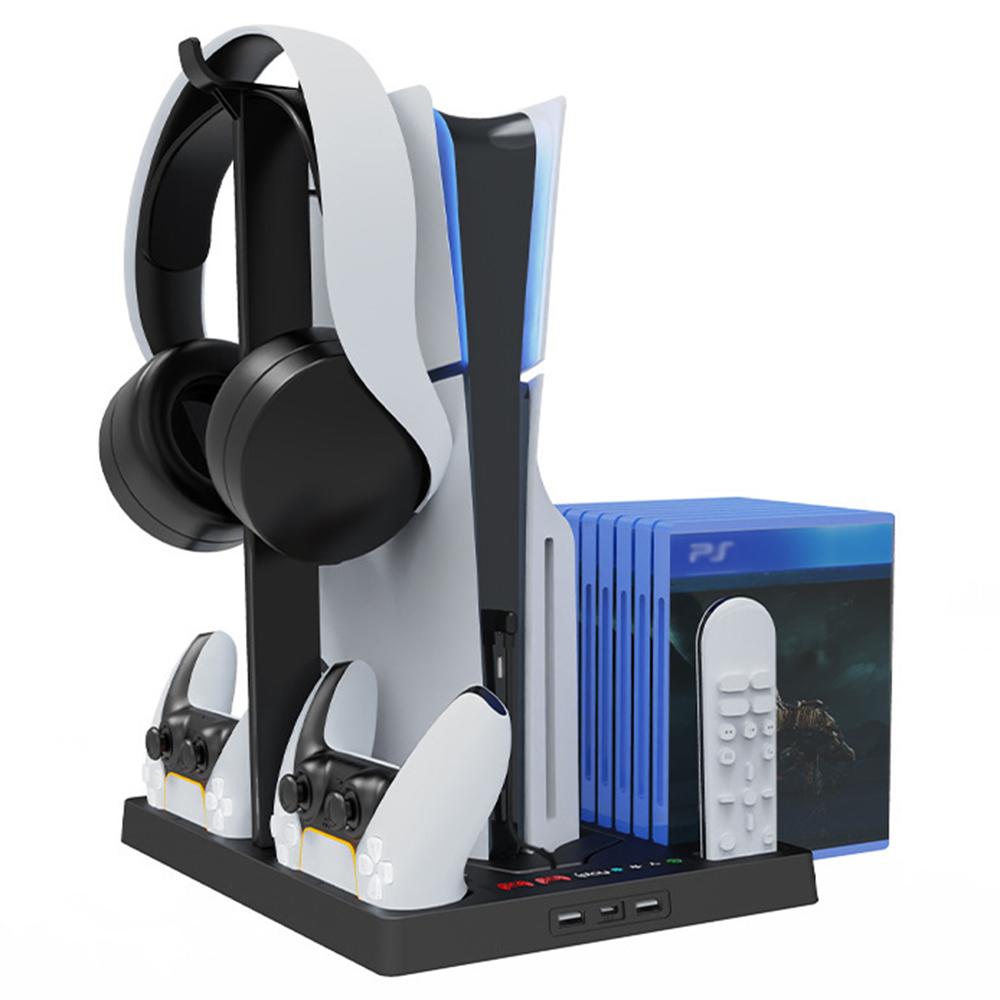 

IPLAY HBP-584 Для Sony PS5 Slim/Playstation 5 Охолоджувальна підставка Подвійна зарядна база для контролерів Тримач для гарнітури
