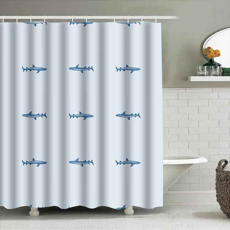 Shark Print Bath Shower Curtain Waterproof Fabric Bathroom Decorative Home Decoration in Light Blue Color Size 180x240cm Free Sh 90x180cm фото
