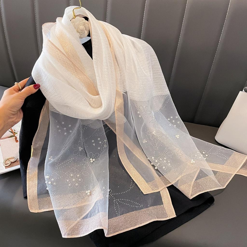 Women S Solid Color Rhinestone Beaded Scarf Warm Neck Wrap Spring Autumn