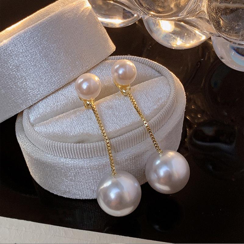Korean Pearl Drop Earrings - 925 Silver, Trendy Long Pendant Earrings for Women
