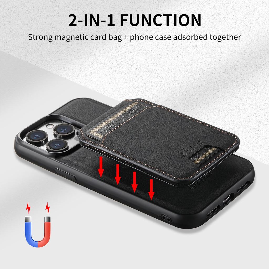 iPhone 17 Pro MagSafe Leather Case with Wireless Charging & Magnetic Card Holder Stand