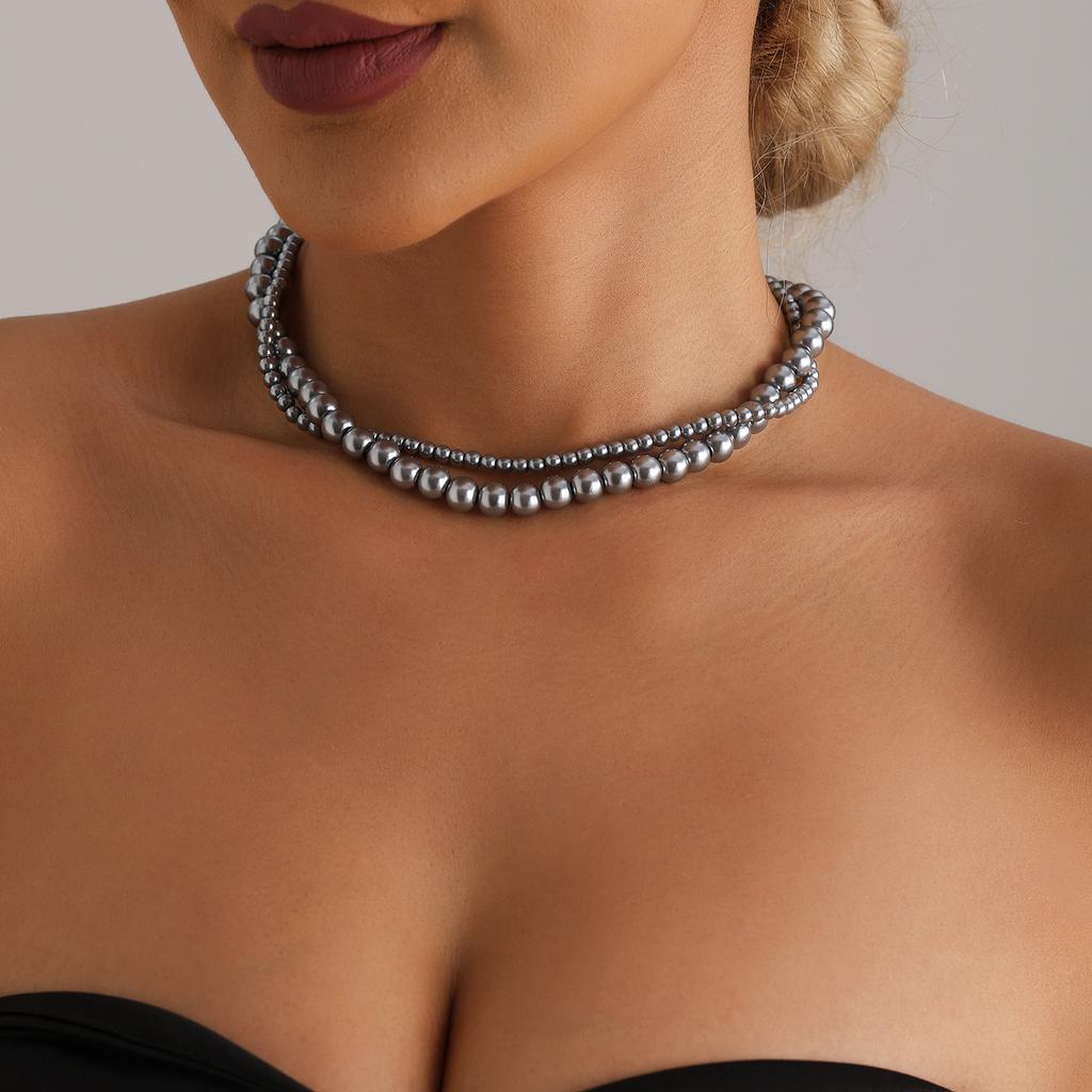 Jewelry Wind Painted Glass Pearl Clavicle Chain Exquisite Simple Atmospheric Winding Double Necklace