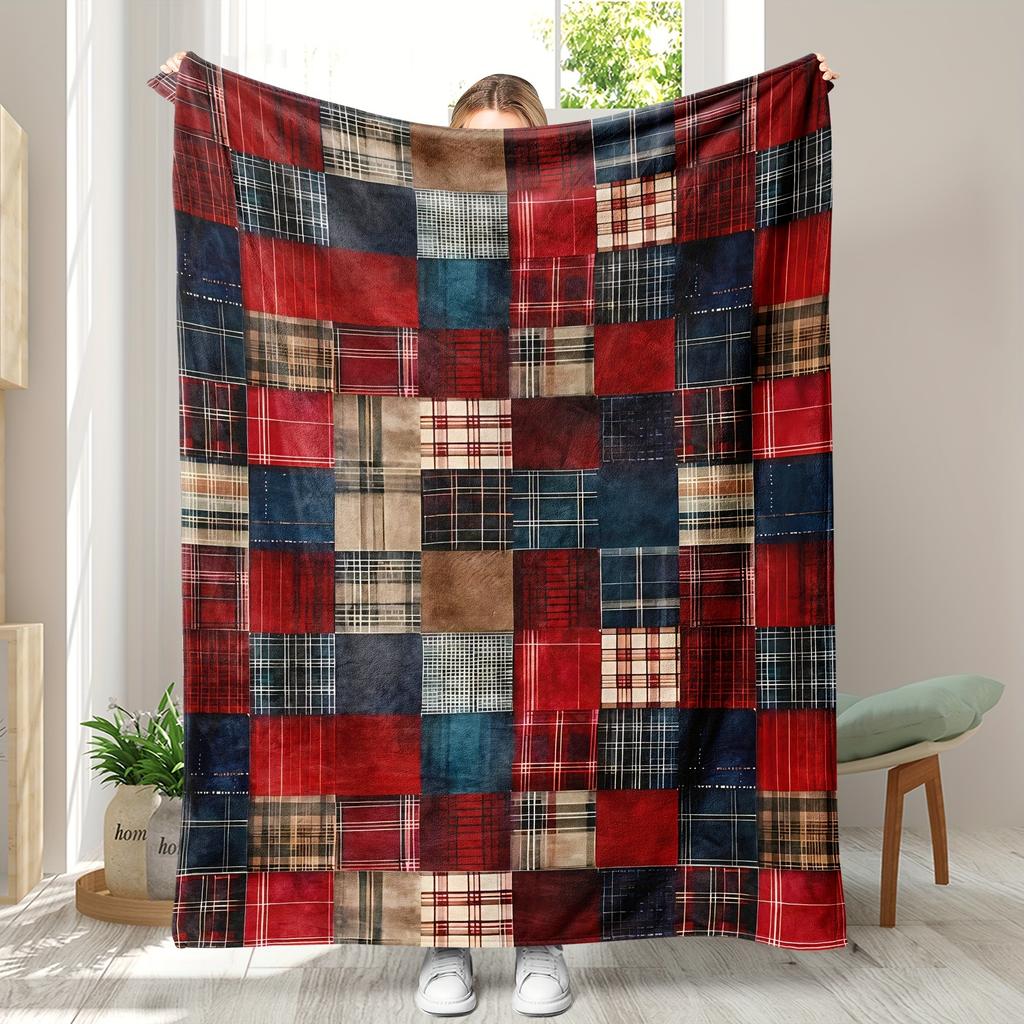 Gemütliche Vintage Büffelkaros Flanell Überwurfdecke - Weich & Warm für Sofa, Bett Büro Reise - Ideales Weihnachts- Oder Geburtstagsgeschenk