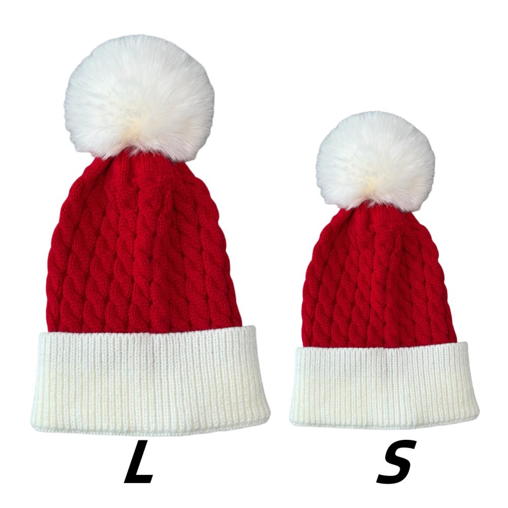 1PC/2PCS Fluffy Balls Christmas Knitted Hat Winter Beanie Santa Hat 2026 New Year Party Kids Gift Navidad Noel Xmas Decoration