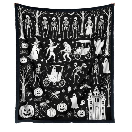 Coloring Blanket for Adults Halloween DIY Blanket, Throw with Ghost Patterns, Color Your Artistic Bedroom Decor Accessories Own Washable Cozy