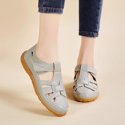 Fashion Women's Casual Sandals Summer Breathable Genuine Leather Flat Shoes Comfortable Round Toe Soft Soled Outdoor Shoes Zapatos