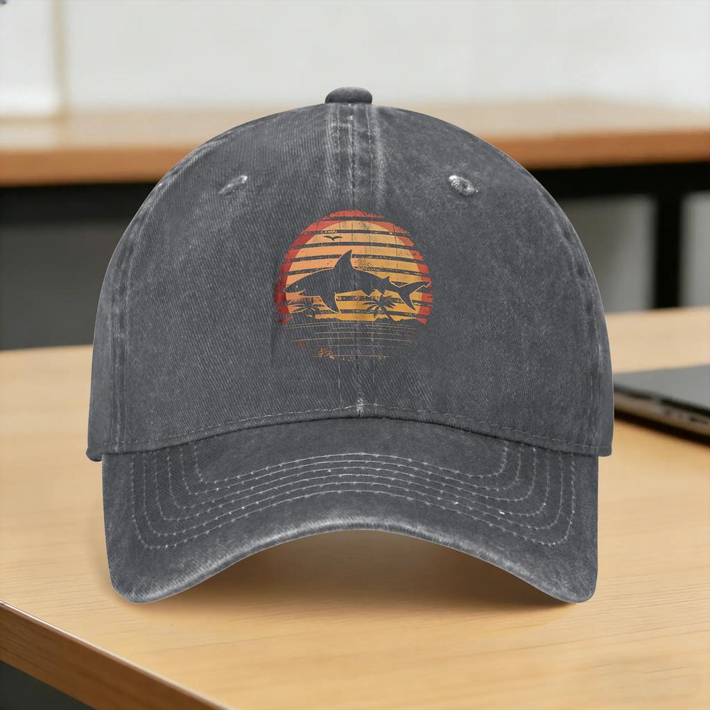 Sunset Beach Shark Graphic Casual Baseball Cap  Tennis Skate Trucker Hat Spring Sun-Proof Men Women Vintage Snapback Cap