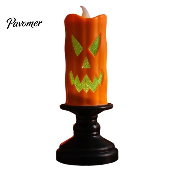 Flameless Halloween Decoration Lights LED Candle, Spooky Skull Pumpkin Fake Pillar Candles, Battery Compact Tabletop Decorative Light Operated