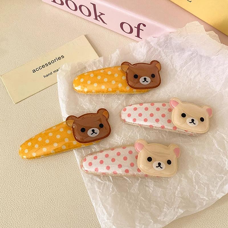 2pcs Cute Cartoon Polka Dot Bear Bb Clip, Sweet And Easy Bear Side Notch Clip Hair Accessory