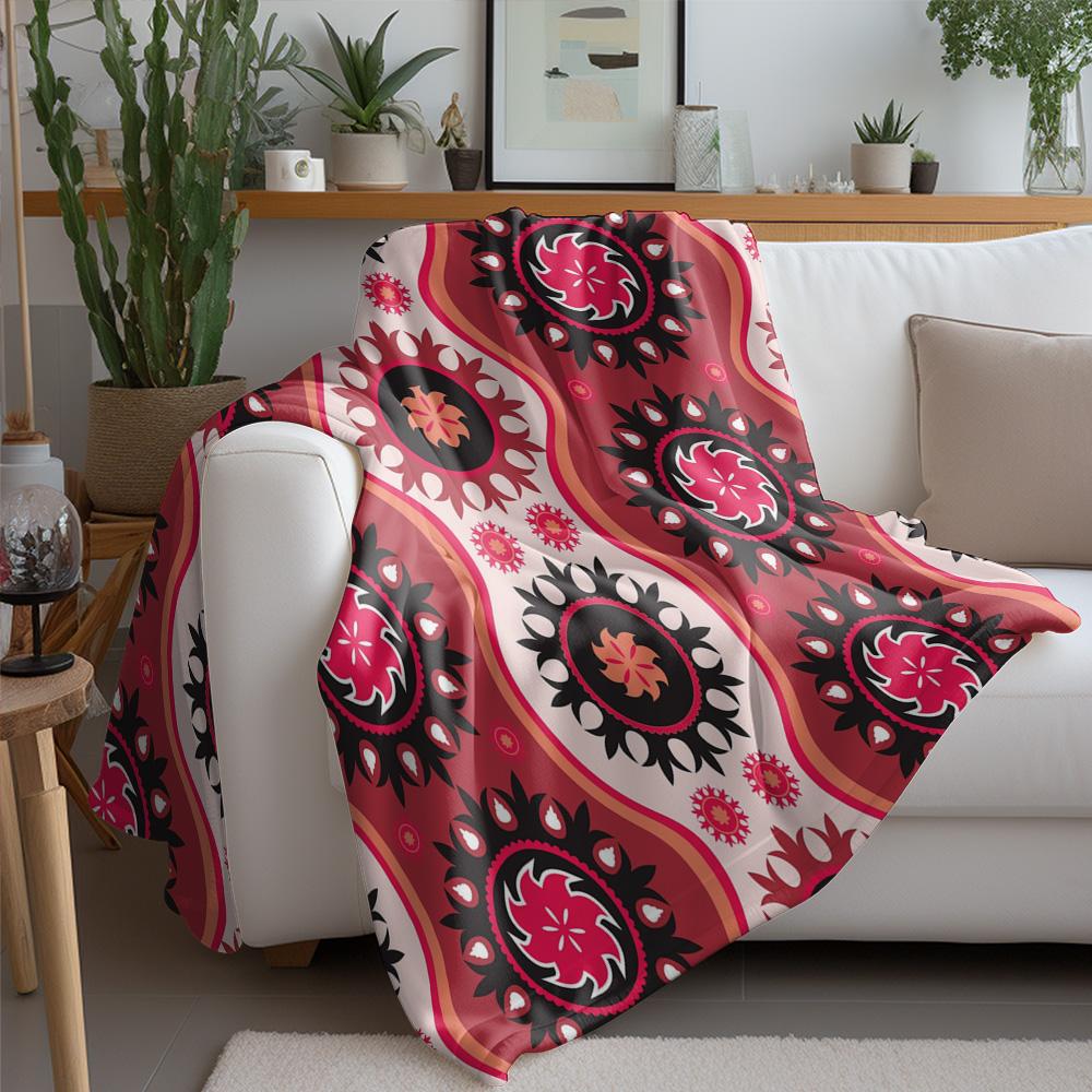 Red Floral Pattern Blanket Throw Soft Cozy Bedding Sofa Cover Decorative Throw Blanket Gift