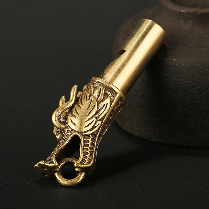 Handmade Brass Dragon Head Whistle Car Keys Chains Pendantsoutdoor Survival Tool